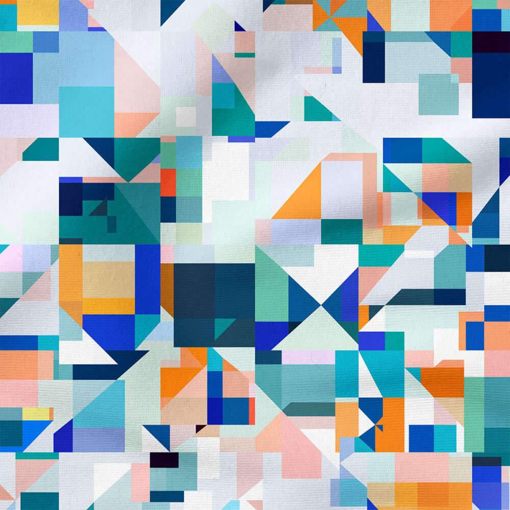 Digital Geometric (Blue) | Abstract Fabric Design | Rachel Parker